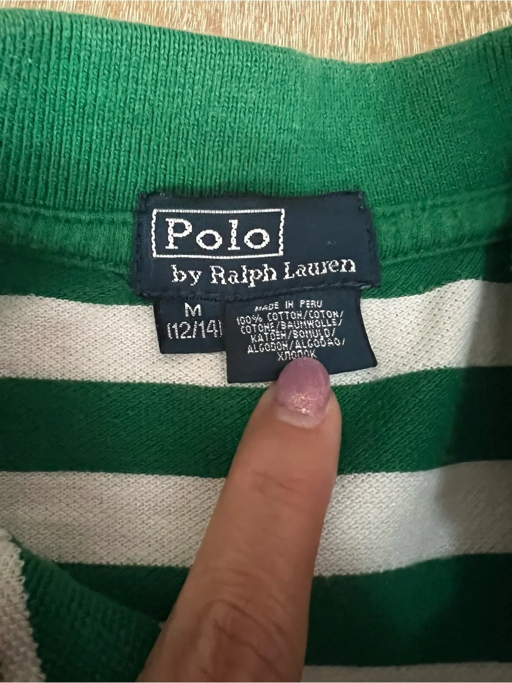 Ralph Lauren Green & White Striped Kids Polo